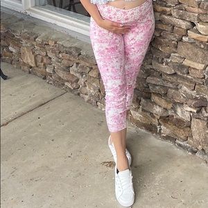 White Pink Floral Leggings XL